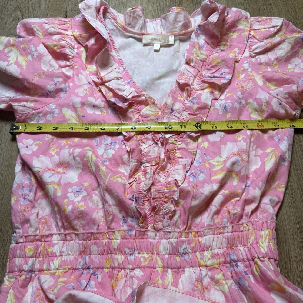 LoveShackFancy Ellis Mini Pink Party Bash Ruffle V-neck Cotton Summer Dress M - Picture 7 of 8